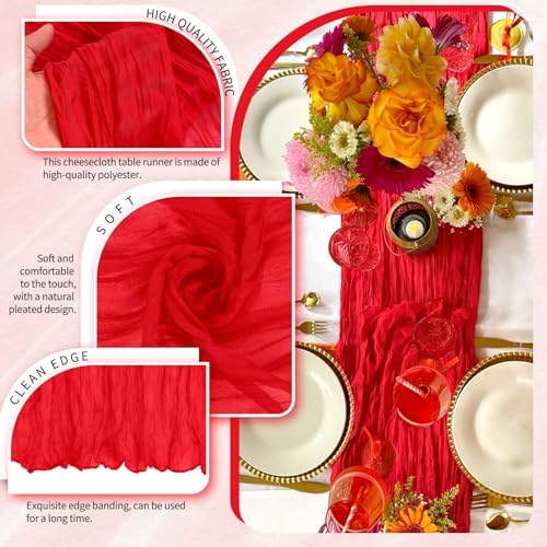 18 Pack Cheesecloth Table Runner 10FT Red Table Runner Boho Gauze Cheese Cloth Table Runners Long Rustic Sheer Table Decorations for Wedding Party Baby Bridal Shower Birthday Holiday Home - Image 3