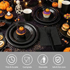 Black Paper Plates and Napkins, Disposable Black Party Plate Include 7&9INCH Plates Cups Napkins Forks Party Supplies for Halloween, Father‘s Day, Graduations, Retirement, Birthday, for 25 Guests - Image 3
