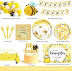 Party Inspo Bee Baby Shower Decorations, Honey Bee Baby Shower Supplies, A Little Honey Bee is On The Way Decorations Backdrop Balloon Banner Tablecloth Cake Topper Plates Napkins Forks Yellow 203PCs - Image 2