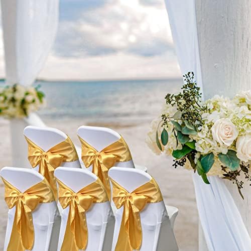 Gold Satin Chair Sashes Bows for Chair,7x108inchs,50pcs - Image 4
