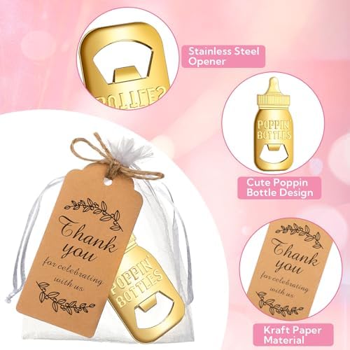 60 Pieces Baby Bottle Openers, Poppin Bottle Design for Baby Shower Favors with Thank You Gift Tag Card in Bulk - Image 4