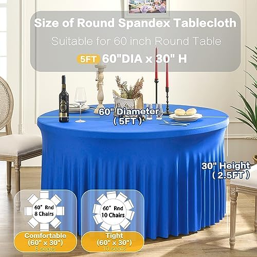 12 Pack Royal Blue Spandex Round Tablecloths, Stretchy 120inch Fitted 5FT Round Table Cloths, Wrinkle Free Maroon Table Cover with Skirt for Wedding Party Dining Banquet - Image 4