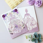5.12 x7.28 inch 50PCS Personalized Purple Glitter Quinceanera Invitations Kit Laser Cut Hollow Girl Princess Quinceañera Invitations with Envelopes for Quinceanera Bridal Shower Invite - Image 4