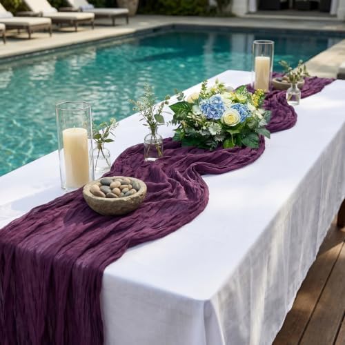 20 Pack Dark Purple 17 x 108 Inch Cheesecloth Table Runner - Boho Gauze Sheer Fabric for Wedding Baby Shower Party Home Decor - Image 3