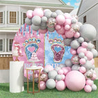 Polyester Diameter 6.5ft Boy Or Girl Gender Reveal Round Backdrop Cover Crystal Little Feet Blue Pink Photography Backdrop What Will Baby Be Mom Pregnancy Surprise Party Decoration Props - Image 4