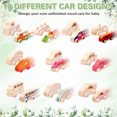 Hiboom 75 Pcs Baby Shower Wood DIY Print Car Set, Green, Eucalyptus Leaves - Image 3