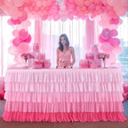 14ft Pink Tutu Tulle Table Skirt for Rectangle Round Tables Chiffon Table Cloth for 1st Birthday Party Decorations Baby Shower Girls Parties Cake Dessert Table Decorations Ruffle Table Skirting - Image 3