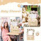 Juexica Wooden Baby Shower Crate Closet Baby Basket with Handle Box with Butterfly Eucalyptus Garland Bead Artificial Flowers Large Letter for Pregnancy New Parent Gift(Wood Color) - Image 6