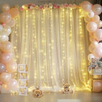 Champagne Backdrop Curtains with Lights String for Wedding Parties 10×10ft Sheer Tulle Backdrop Curtain for Bridal Shower Baby Shower Birthday Party Photo Shoot Decorations 2 Panels 5×10ft - Image 2