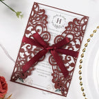 50pcs Blank Burgundy Wedding Invitation Cards Pocket with Envelope by Maffily