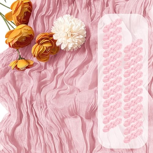 25 Pack Light Pink Cheesecloth Table Runner, 17 x 108 Inch, Gauze, Semi-Sheer, Classic Style, Polyester, Solid Pattern, Perfect for Weddings, Baby Showers, Banquets & More by Unknown