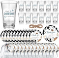 Funnymoom 50 Sets Cowboy Baby Shower Favors for Guest A Little Cowboy is on the Way Acrylic Clear Shot Glasses Thank You Cards and Twine Organza Bags for Western Baby Shower Birthday Party Decorations by Funnymoom
