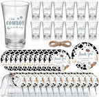 Funnymoom 50 Sets Cowboy Baby Shower Favors for Guest A Little Cowboy is on the Way Acrylic Clear Shot Glasses Thank You Cards and Twine Organza Bags for Western Baby Shower Birthday Party Decorations by Funnymoom