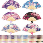 Roowest 36 Pcs Cherry Blossom Folding Hand Fan Bulk Japanese Party Favor Fans Japanese Pastel Sakura Floral Paper Handheld Fan with Bows for Wedding Baby Shower Garden Tea Party Favors - Image 2