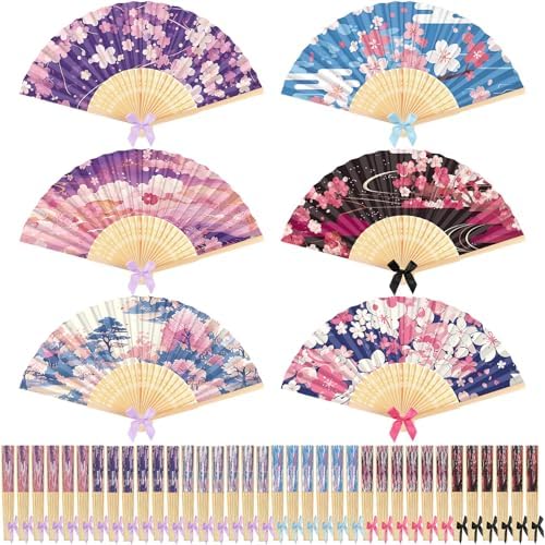 Roowest 36 Pcs Cherry Blossom Folding Hand Fan Bulk Japanese Party Favor Fans Japanese Pastel Sakura Floral Paper Handheld Fan with Bows for Wedding Baby Shower Garden Tea Party Favors - Image 2