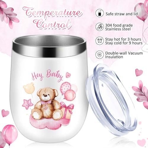 Hoolerry 6 Set Baby Shower Cups, 12oz Stainless Steel Tumbler, Pink Bear - Image 4