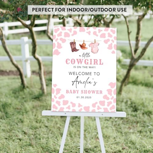 Andaz Press A Little Cowgirl Baby Shower Decorations, Personalized Little Cowboy Baby Shower Sign Custom Western Baby Shower Sign In Guest Book Alternative Pink 16"x20" Canvas Welcome Baby Shower Sign - Image 6