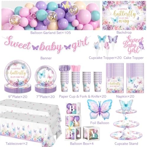257Pcs Butterfly Baby Shower Decorations, All-in-One Set for 20 Guests - Image 2