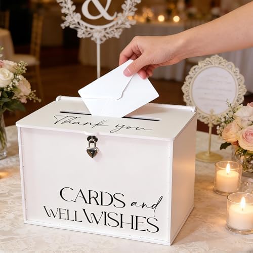 Large Wedding Card Box with Lock & Slot, Elegant White Wedding Card Boxes for Reception Money Gift Envelope Cards, DIY Gift Cards Box for Party Engagement Baby Bridal Shower Table Decor - Image 3