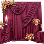 40FT x 15FT Wrinkle-Free Burgundy Backdrop Curtains for Wedding, 8 Panels Burgundy Fabric Photo Background Drapes for Wedding Reception, Birthday, Bridal & Baby Shower Decorations Photography by Besutolife