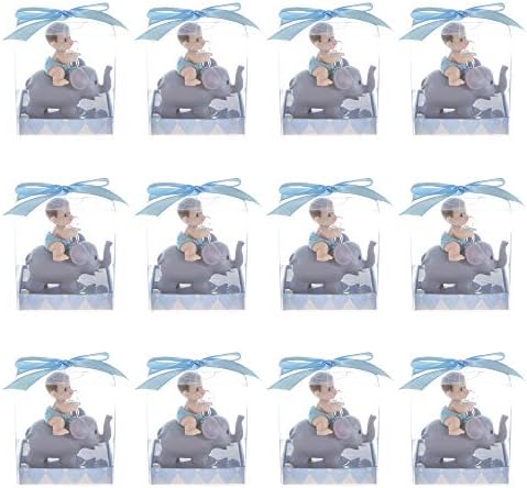 Keepsake Figurine 12 pcs Baby Boy Holding Pacifier on Elephant | Awesome Decorations or Party Favors | for Pregnancy Announcements, Gender Reveals, Birthday and Special Celebrations - Image 3