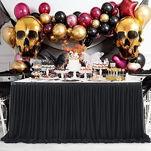 14ft Black Tulle Table Skirt for Rectangle Table or Round Tables Tutu Table Cloth for Birthday Party Baby Shower Wedding Parties Dessert Buffet Banquet Decorations - Image 3