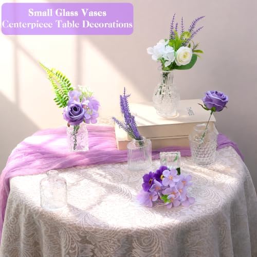 WARMALL Artificial Flowers with Vases, 16 Pcs Bud Vases, & 44Pcs Artificial Purple Flower DIY Set Suitable for Centerpieces Table Weddings Party Office and Indoor Decor Mini Small Glass Clear（Purple） - Image 4