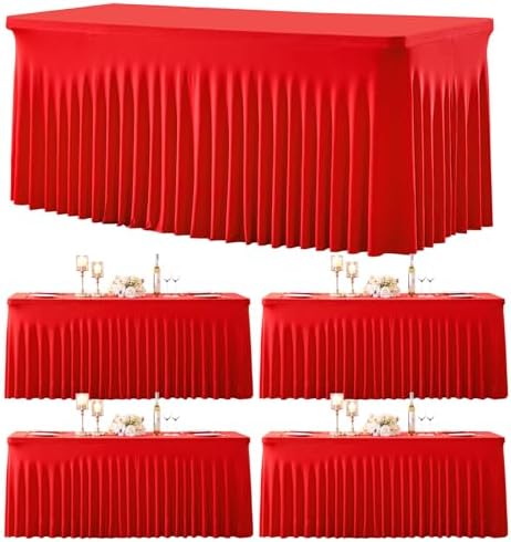 gogoparti 4 Pack Spandex Red Fitted Table Cloth for 6ft Rectangle Tables Red Stretch Tablecloth Table Covers Skirt Banquet Wrinkle Free Tablecloths for Parties Wedding by Gogoparti