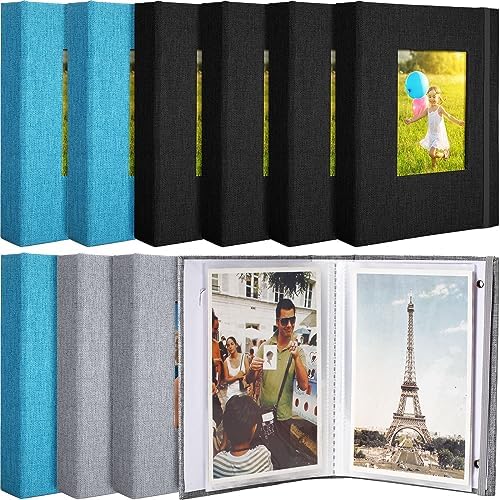 Tinlade 10 Pieces Small Photo Album 4 x 6 Inch Picture Album 26 Clear Pages Hold 52 Pictures Linen Cover Photo Book with Front Window(Black, Gray, Blue) by Tinlade