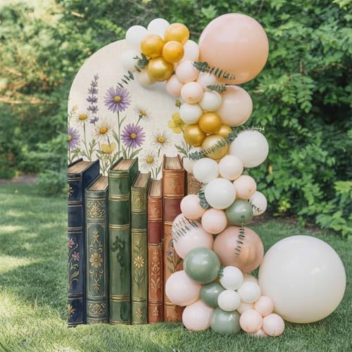 Colored Books Arch Backdrop Cover 6.6 FT, Vintage Floral Book Spines Linen Texture Wedding Arch Cover Stretchy Backdrop Stands Covers for Birthday Party Ceremony Banquet Decor - Image 4