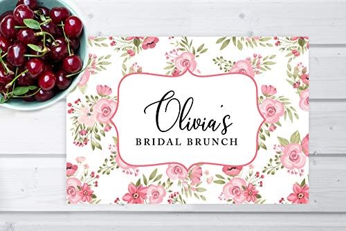 Andaz Press Custom Personalized Disposable Paper Placemats, 12 x 18 Inch, Set of 25, Custom Bridal Brunch Pink Floral, Tableware, Dining, Tabletop, Table Setting for Bridal Shower, Bridal Brunch - Image 2