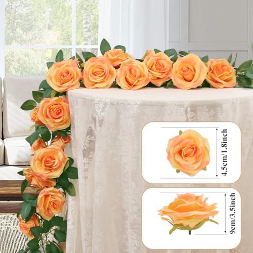 U'Artlines 3 Pack Artificial Orange Rose Garlands Flower Vines 19.5 ft - Image 2