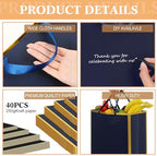 PerKoop 40 Pack Thank You Gift Bags with Handles 4 Sizes Kraft Gift Bags Recyclable Dessert Shopping Sacks for Mother's Day Wedding Graduation Bridesmaid Baby Shower Birthday Housewarming(Blue) - Image 3