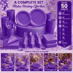 Tinybee 352 Pcs Purple Plastic Plates, Disposable Dinnerware Set for 50 - Image 2