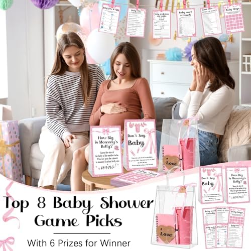 Dunzoom 461 Pcs Funny Baby Shower Games with Prize for Guest Winner, Pink - Image 6