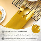 Cindeer 150 Pcs Gold Linen Dinner Napkins with Built in Flatware - Image 4