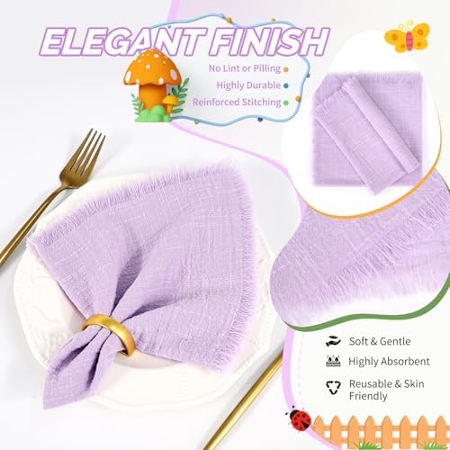 Showgeous 30 Pack Lavender Cloth Napkins with Fringe, 16x16 inch - Image 3