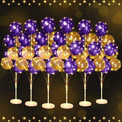 Wettarn 6 Set of Christmas Balloon Stand Kit for Floor with Balloons Light Strings Holder Centerpieces Balloon Column Kit Birthday Baby Shower Wedding Party(Gold Sequin, Purple) by Wettarn