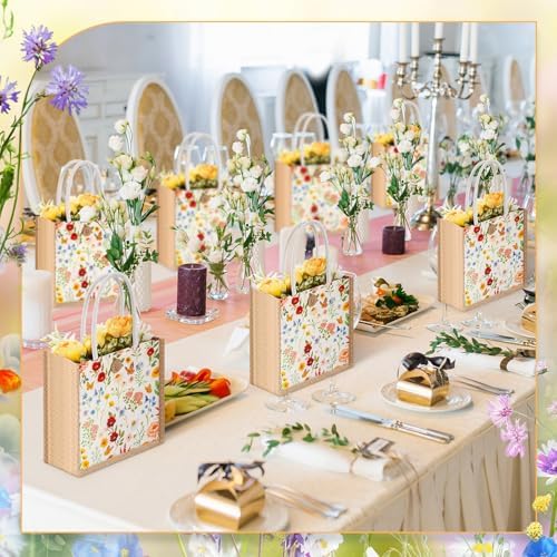 Abbylike 12 Pcs Floral Gift Bag Small Flower Tote Bag,Pastel Wildflowers - Image 6