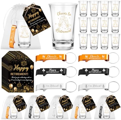 36 Sets Cheers to Retirement Acrylic Shot Glasses Retirement Cups Bulk with Bottle Opener Keychains Thank You Cards Bags, Retirement Party Favors for Guests Souvenirs Gifts Party Decorations by Unknown