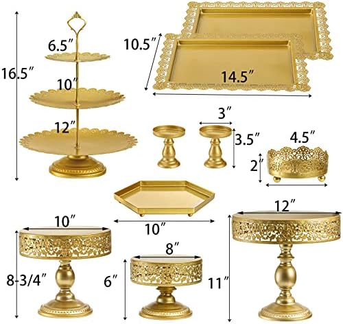 Jucoan 10 Pieces Gold Metal Cake Stand Set, Cupcake Holder Pastry Candy Fruits Serving Plate, Gold Dessert Table Stands and Trays Set for Wedding Birthday Baby Shower Bridal Shower Tea Party - Image 2