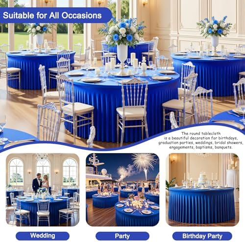 4 Pack 120Inch Royal Blue Cloth Tablecloth for 5 FT Round Tables, Stretchy Fitted Circle Picnic Tables Cloths, Spandex Table Cover with Table Skirt for Wedding Photography Party Event Mermaid Birthday - Image 4