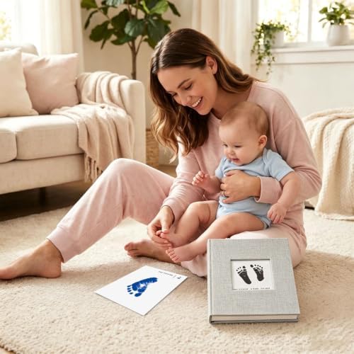 15 Pack Little Lullaby Inkless Milestone Cards Baby Hand and Footprint Kit 12 Months Newborn Memory Book Keepsake Ink Pad for Handprints Footprints (White Box-Blue) - Image 7