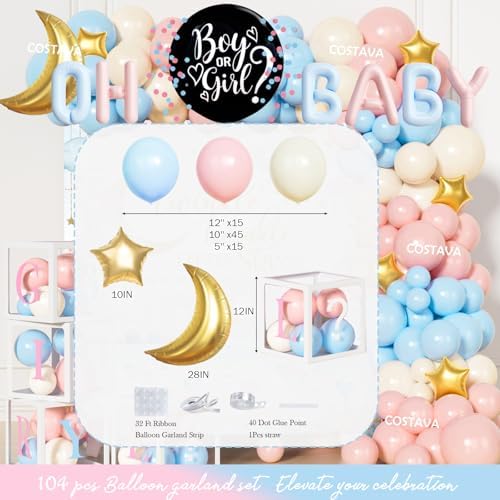 Costova Twinkle Twinkle Little Star Gender Reveal Decorations, Pink or Blue Gender Reveal Decorations with Backdrop, Balloons, Banner, Tablecloth, Boxes, Sash for Neutral Baby Shower Party - Image 4