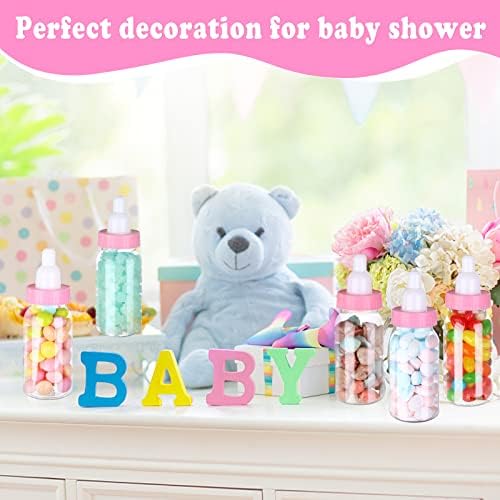 60 Pcs 4.5 Inch Baby Mini Milk Bottle Baby Shower Favor Fillable Feeding Bottle Candy Box Small Plastic Candy Container DIY Gift for Boy Girl Newborn Baptism Party Decor (Pink) - Image 5