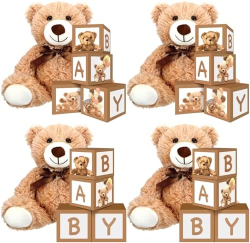 WinnerWhy 20 Pcs 4 Sets Bear Boxes with Letters for Baby Shower Brown Bear Baby Shower Centerpieces for Gender Reveal Birthday Party Table Decorations by WinnerWhy