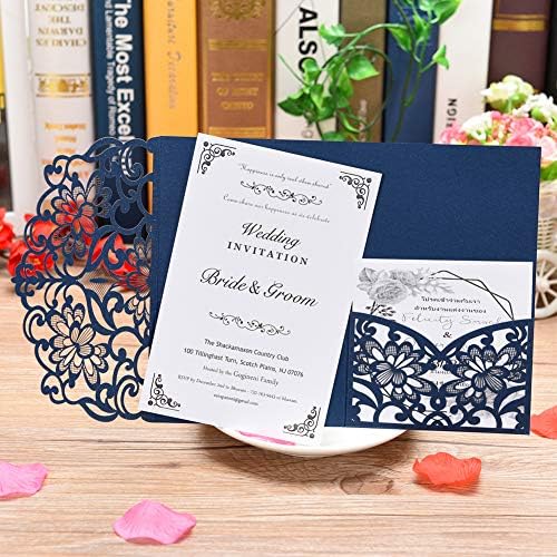 FOMTOR Laser Cut Wedding Invitation Cards Set w/Envelopes & Inserts & Seals – for Wedding, Bridal Shower, Graduation, Birthday Party, Engagement, Anniversary Blue 40Pcs by FOMTOR