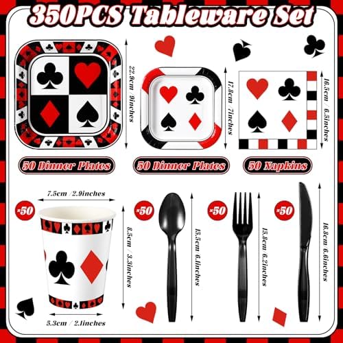 350 Pcs Casino Paper Plates and Napkins Set Disposable Serve 50 - Image 3