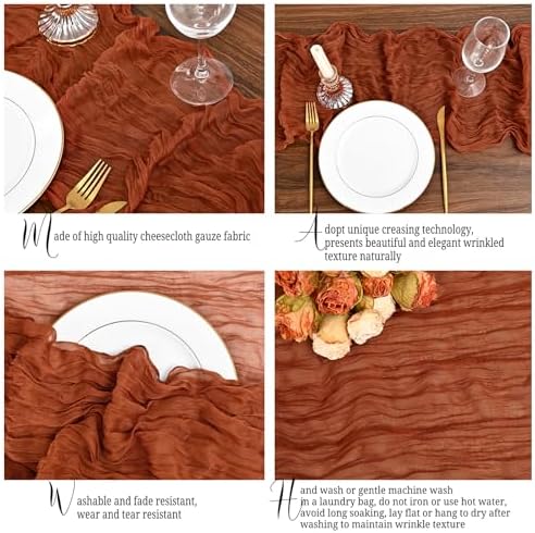 12 Pack Terracotta Fall Table Runner 10Ft Cheesecloth Table Runner Rustic Gauze Table Runners Romantic Long Sheer Fabric Cheese Cloth Table Runners for Wedding Party Bridal Baby Shower - Image 3