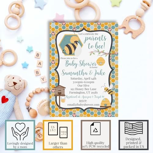 Custom Baby Shower Invites Bumble Bee Gender Neutral Invitation, 20 Pack of 5x7 Personalized Bumble Bee Invites with Envelopes - Unique Honeycomb Baby Shower Cards by AmandaCreation - Image 2